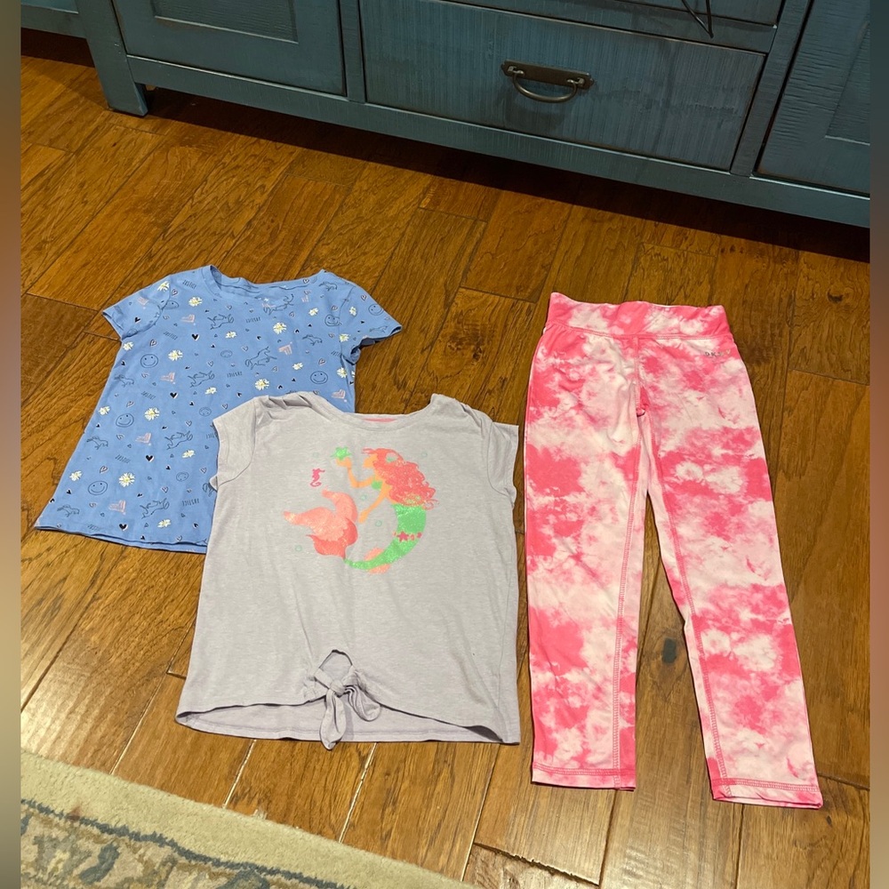 Girls Lot Of 3 Shirts Pants Medium 8-10 Justice DKNY Mermaid Unicorn Tie-Dye EUC